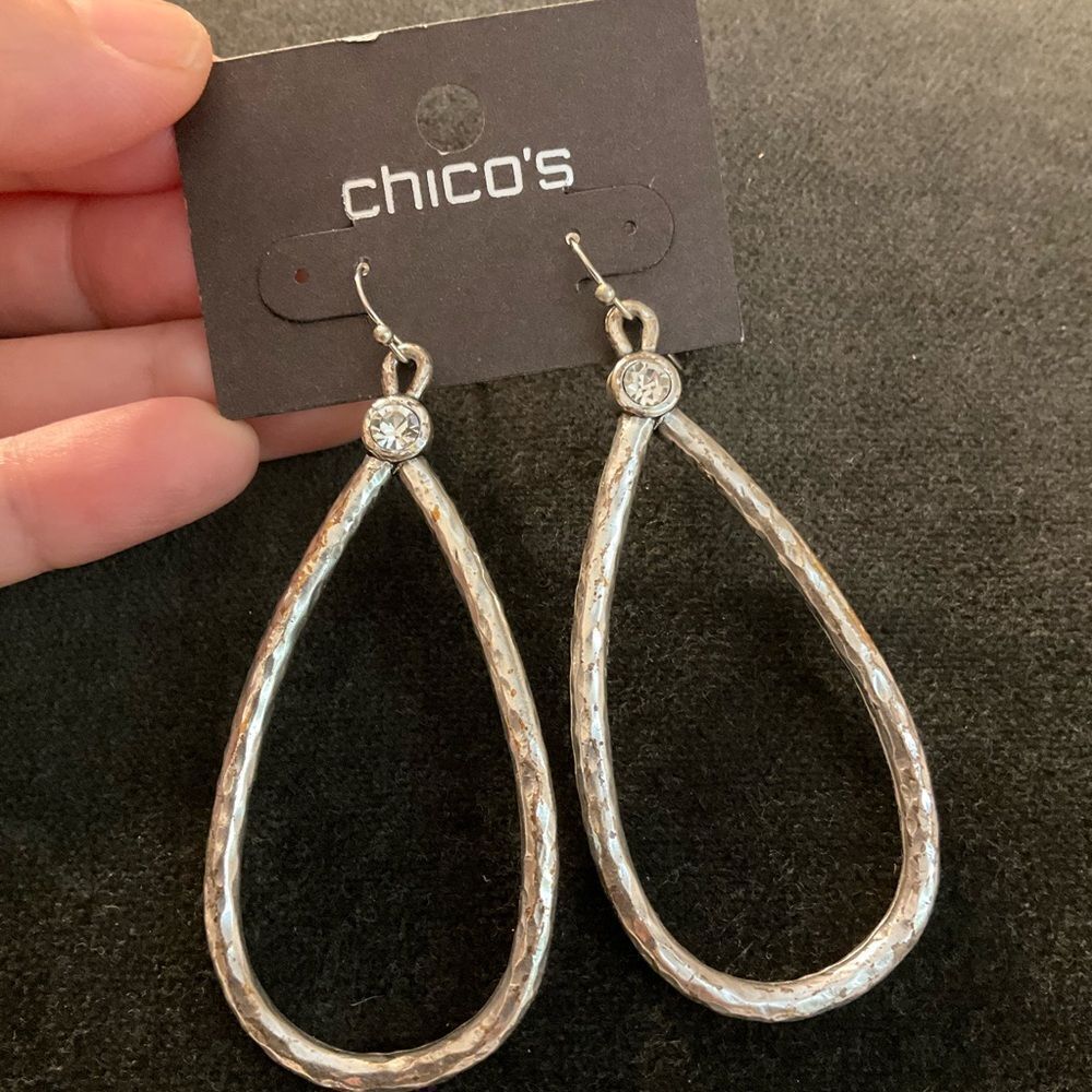 0076-Chico's Textured Silver Drop Earrings